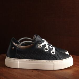 AGL Sneakers Womens SZ EU 38.5 US 8.5 BLK Leather Perforated Platform Shoes READ